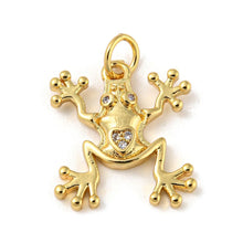 Cargar imagen en el visor de la galería, Dije de Rana con Circonia Cúbica Micro Pavé en Latón con Baño de Oro 18K – 17x15 mm