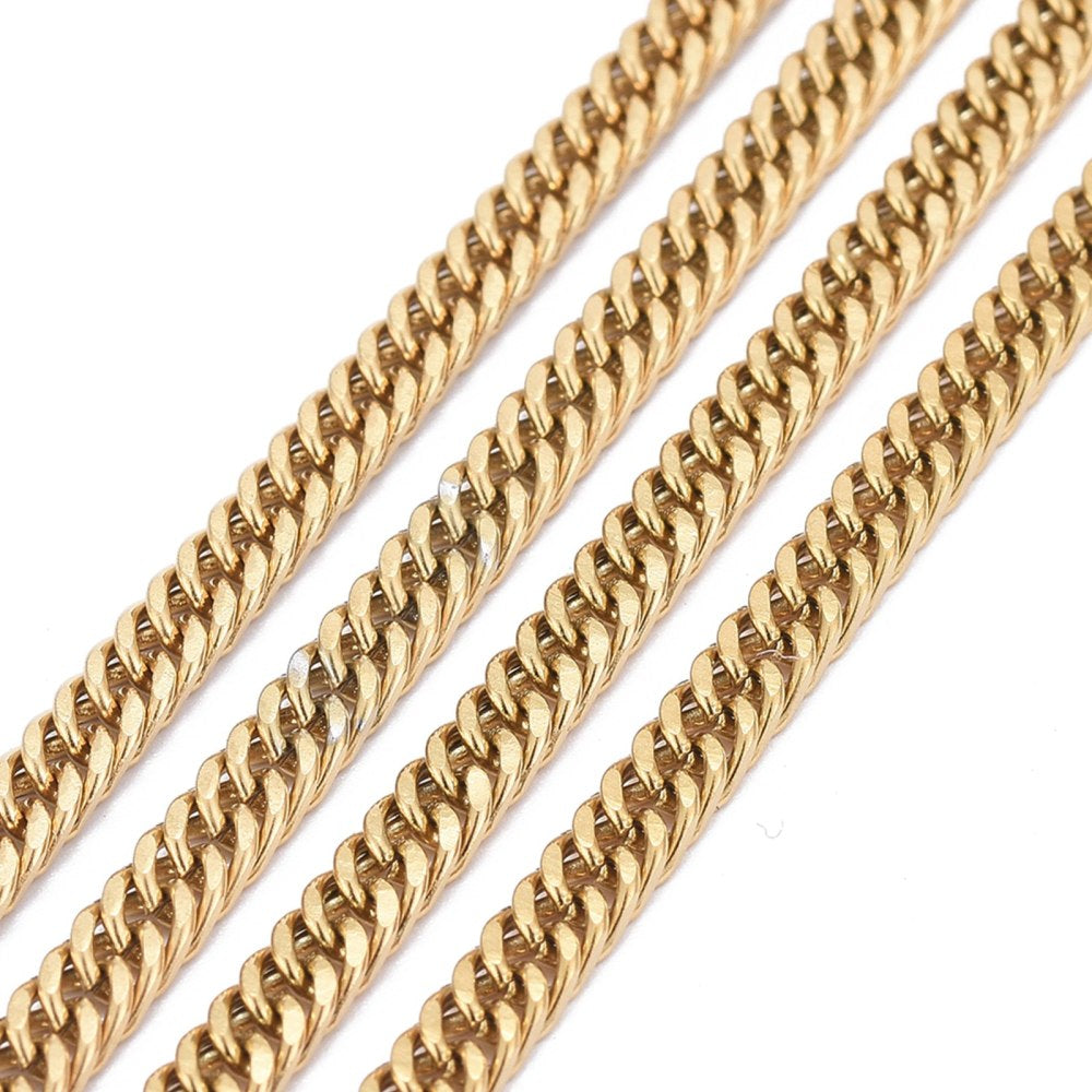 Cadena Cubana Diamond Cut en Acero Inoxidable 304 – Dorada, por Pie